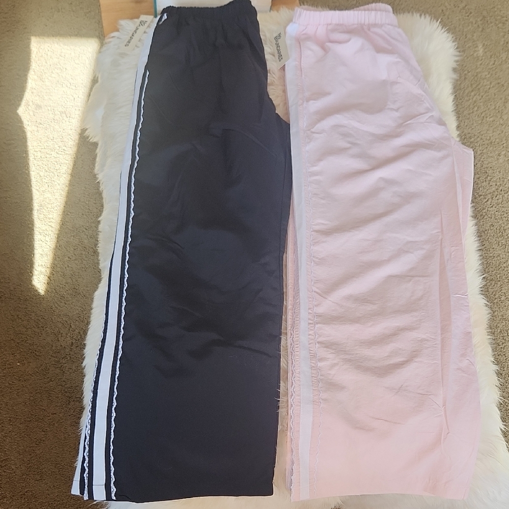 Two Pairs Women's PARACHUTE PANTS WITH LACE TRIM SZ L & XL